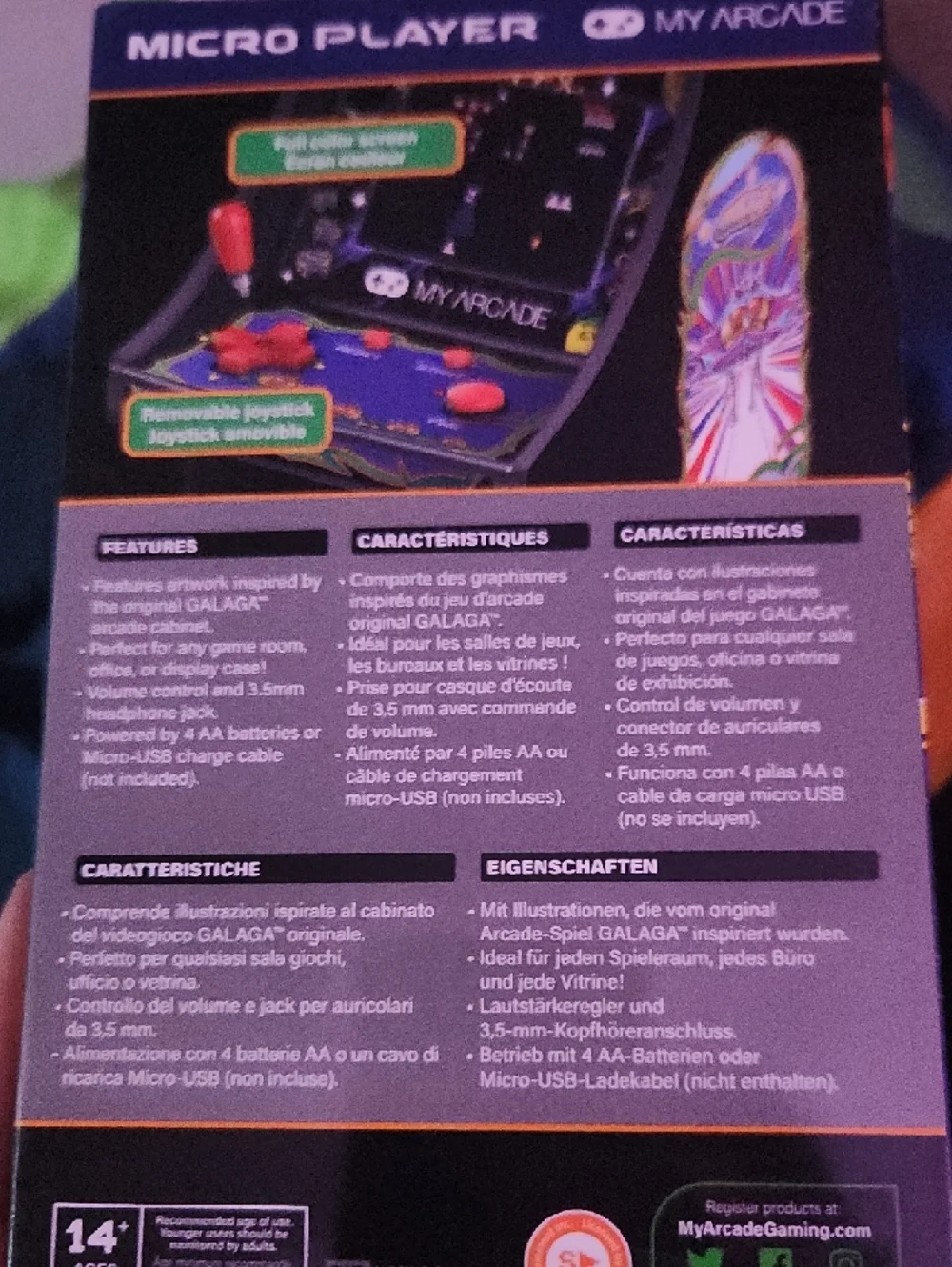 Arcade Galaga Micro Player BRAND NEW IN BOX - Purple Cabinet with Pink Joystick